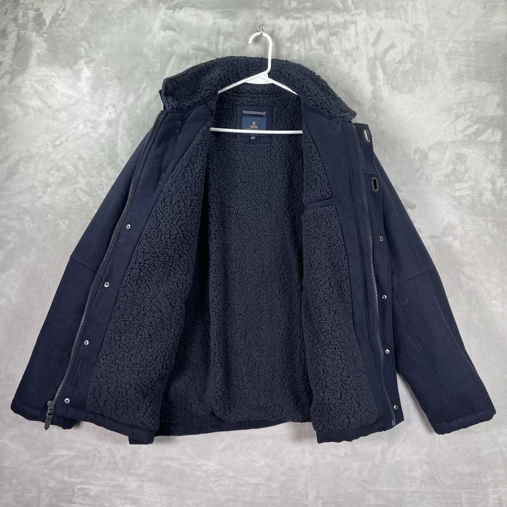 Roark Axeman Jacket Mens Large Full Zip Sherpa Lined Chore Wool Blend Clasp Blue